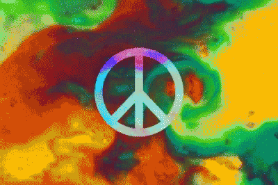 a peace sign on a colorful background