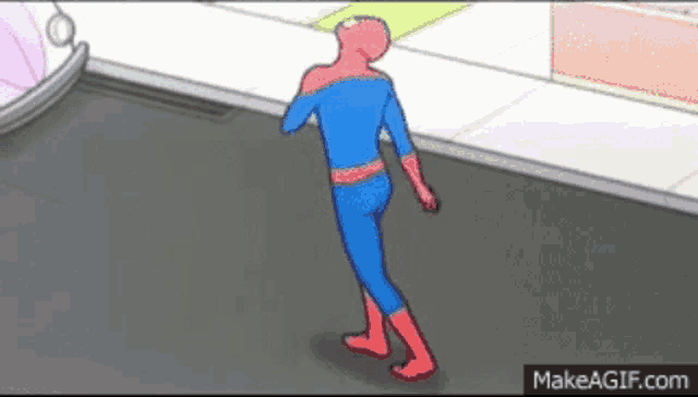 a cartoon of spider-man walking down a street