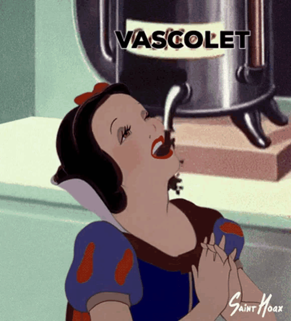 a cartoon of snow white with a spoon in her mouth and the words vascolet on the top