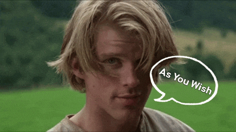 a young man with a speech bubble saying as you wish