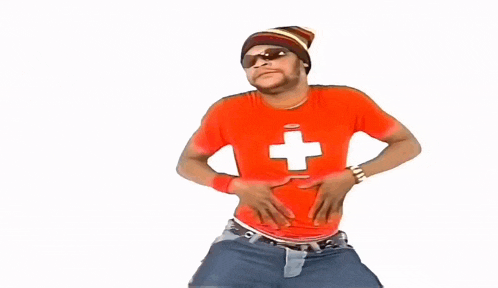 a man in a red shirt with a white cross on it