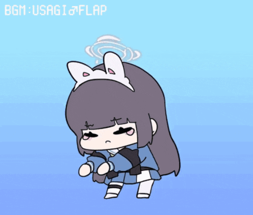 a cartoon of a girl wearing bunny ears and holding binoculars with the words bgm usagi flap above her