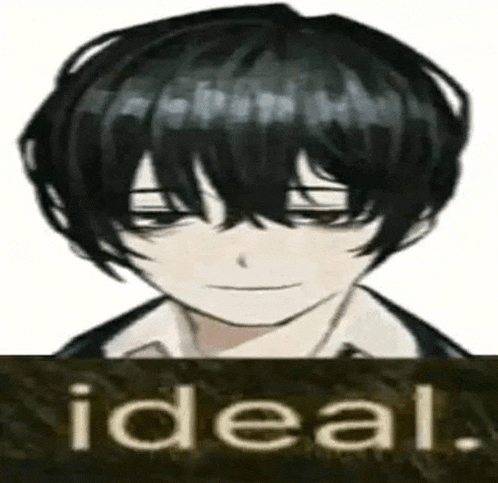 a close up of a person 's face with the words `` ideal '' written below it .