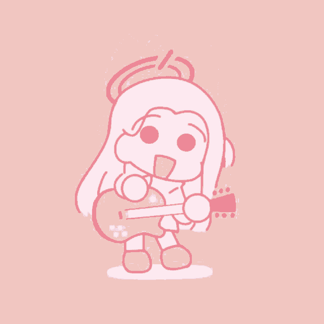 a cartoon of a girl playing drums with a pink background