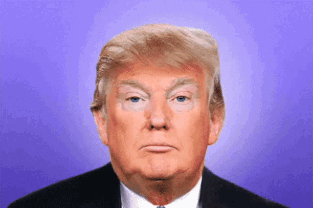 a close up of donald trump with a purple background