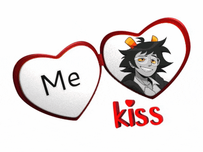 two hearts that say me kiss with a picture of a troll
