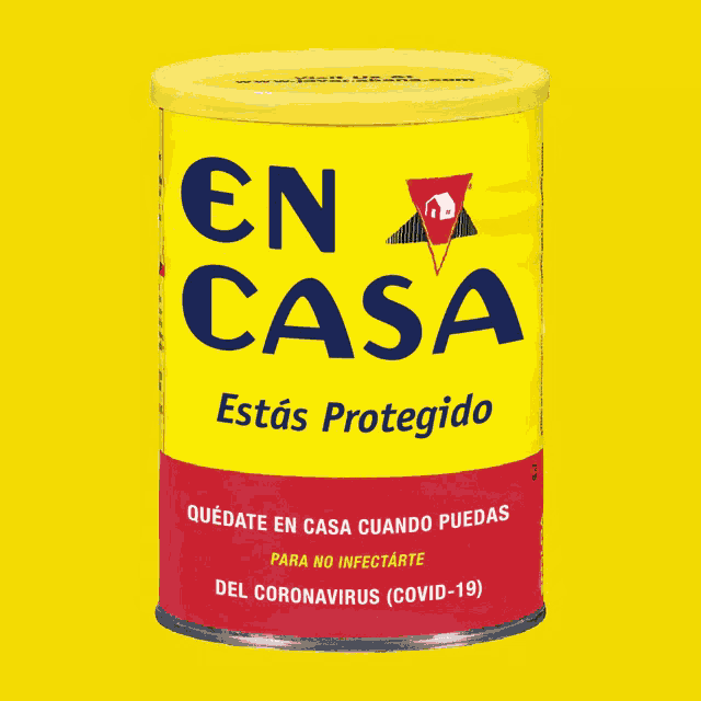a yellow can of en casa estás protegido against a yellow background