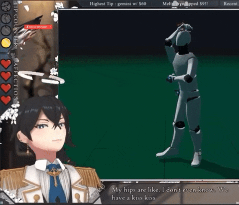 a screenshot of a video game shows a robot and a girl