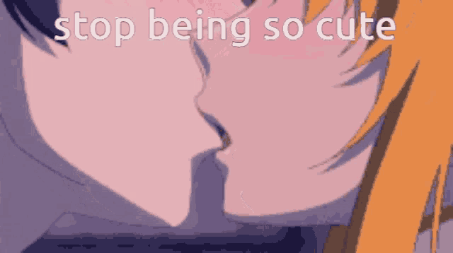 a picture of two girls kissing with the words stop being so cute