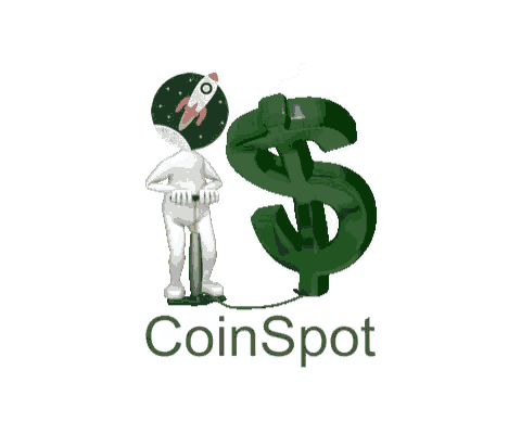 a coinspot logo with a rocket and a dollar sign