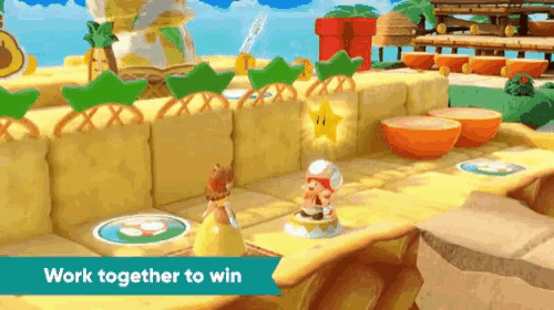 a screenshot of a video game that says work together to win .