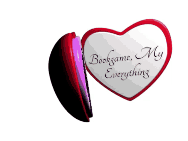 a red and white heart with the words bookgame my everything on it