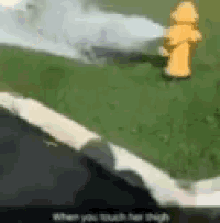 a yellow fire hydrant spraying water on a grassy field .