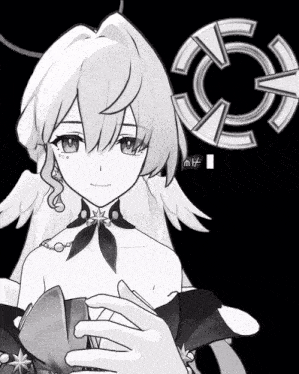 a black and white drawing of a girl with a circle in the background that says ' i ' on it
