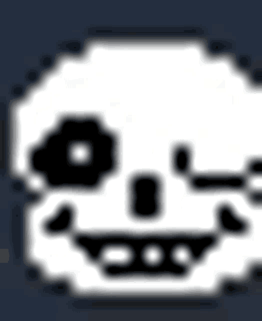 a pixel art drawing of a skull with a flower in its eye and a smile on its face .
