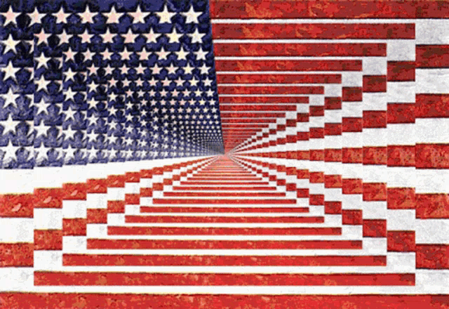an optical illusion of an american flag with a staircase going through it