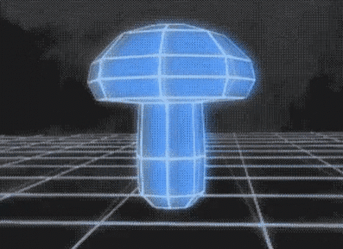 a blue mushroom is glowing in the dark on a black background