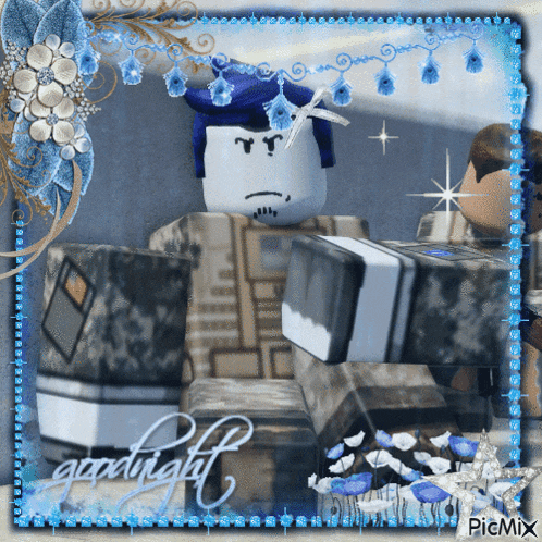 a picture of a roblox character with the words goodnight on the bottom