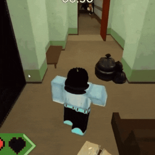 a screenshot of a video game shows a person in a hallway
