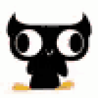 a black owl with horns and a red heart in its mouth .