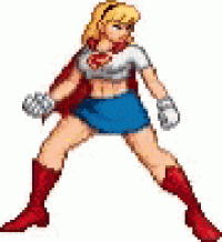 a pixel art of a woman in a supergirl costume .