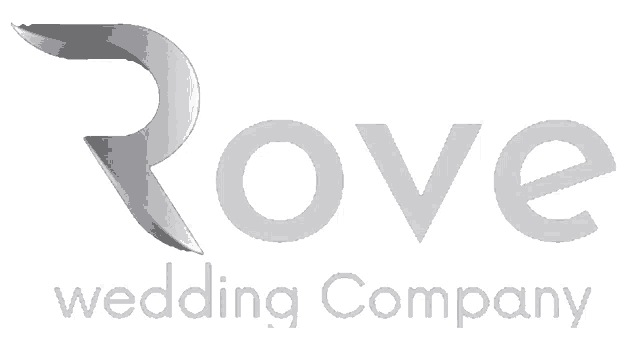 a logo for rove wedding company with a silver r on a white background