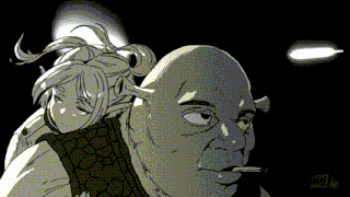 a drawing of shrek smoking a cigarette with a girl on his back