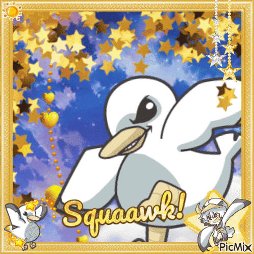a picture of a seagull with the words squaawk on the bottom