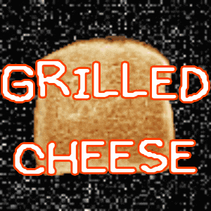 a slice of grilled cheese bread with the words grilled cheese below it