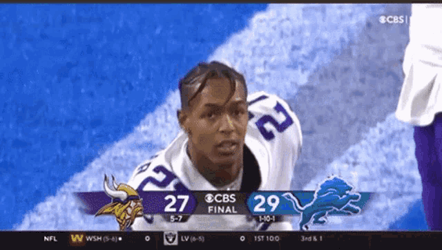 a football player with the number 27 on the back of his jersey