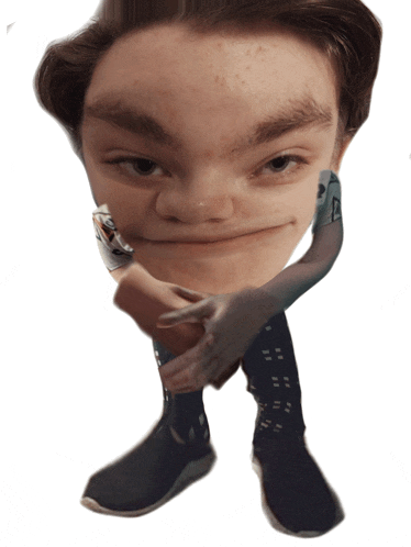 a person with a huge head and a small arm