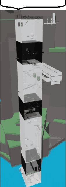 a computer generated image of a very tall building with lots of boxes