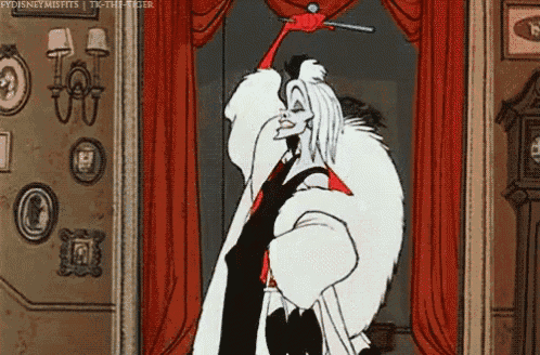 a cartoon of cruella de vil from the movie disney 's 101 dalmatians