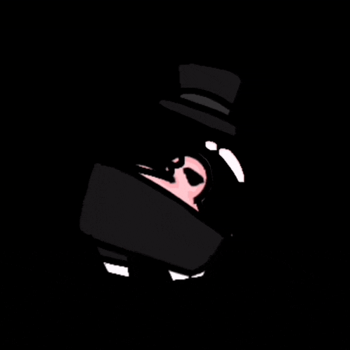 a cartoon drawing of a man wearing a top hat and a mask