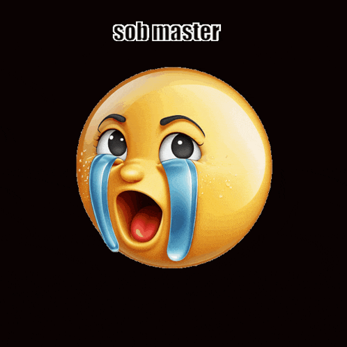 a yellow smiley face with tears coming out of its eyes and sob master written below it
