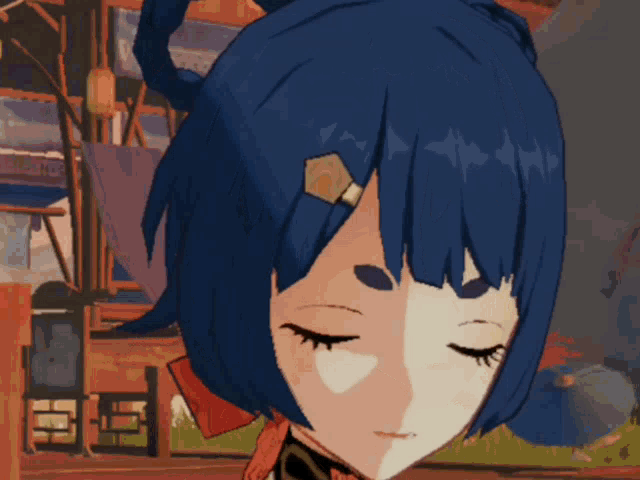 a close up of a cartoon character with closed eyes