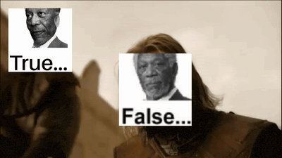 a picture of a man with a beard and the words true and false on it