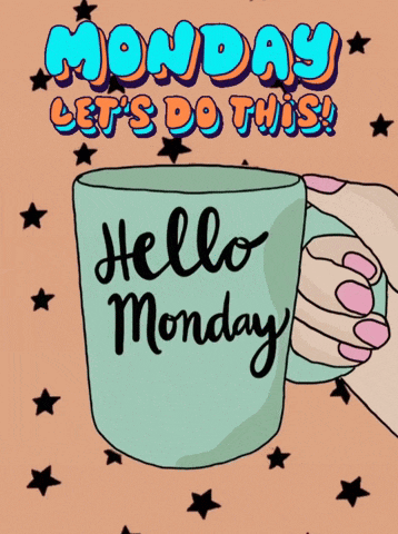 a person holding a cup that says hello monday on it