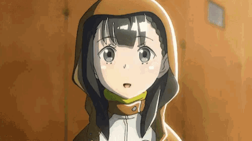 a girl wearing a hooded jacket looks at the camera