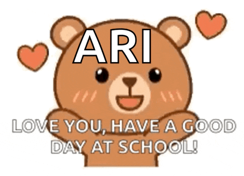 a teddy bear with the name ari on it and hearts around it