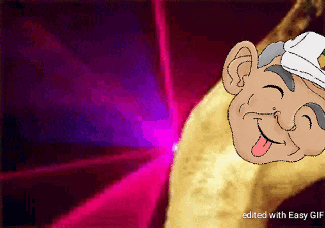 a cartoon drawing of a man with his tongue out and the words edited with easy gif below it