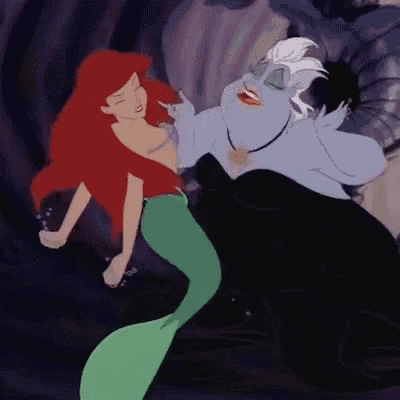 ariel and ursula from the little mermaid are standing next to each other .