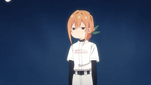 a girl in a baseball uniform is holding a glove and throwing a ball