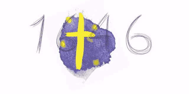a drawing of a yellow cross on a blue background