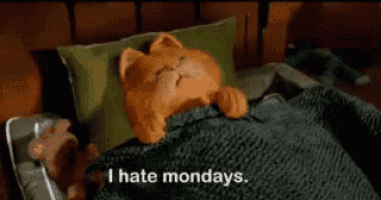 garfield the cat is laying in bed with a blanket and pillow .
