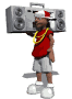 a cartoon character is carrying a boombox on his head .