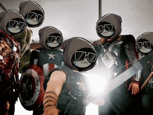 a group of cartoon characters wearing sunglasses and hats