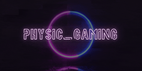 a neon sign that says ' physics gaming ' in white letters