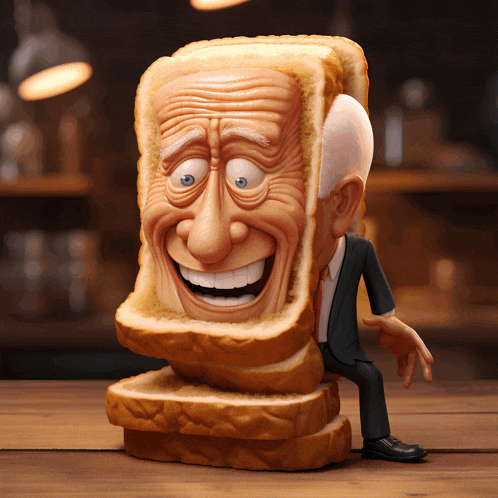 a cartoon of a man with a slice of bread on his face