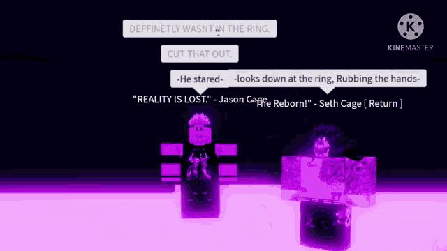two roblox characters are standing next to each other in a dark room and talking .